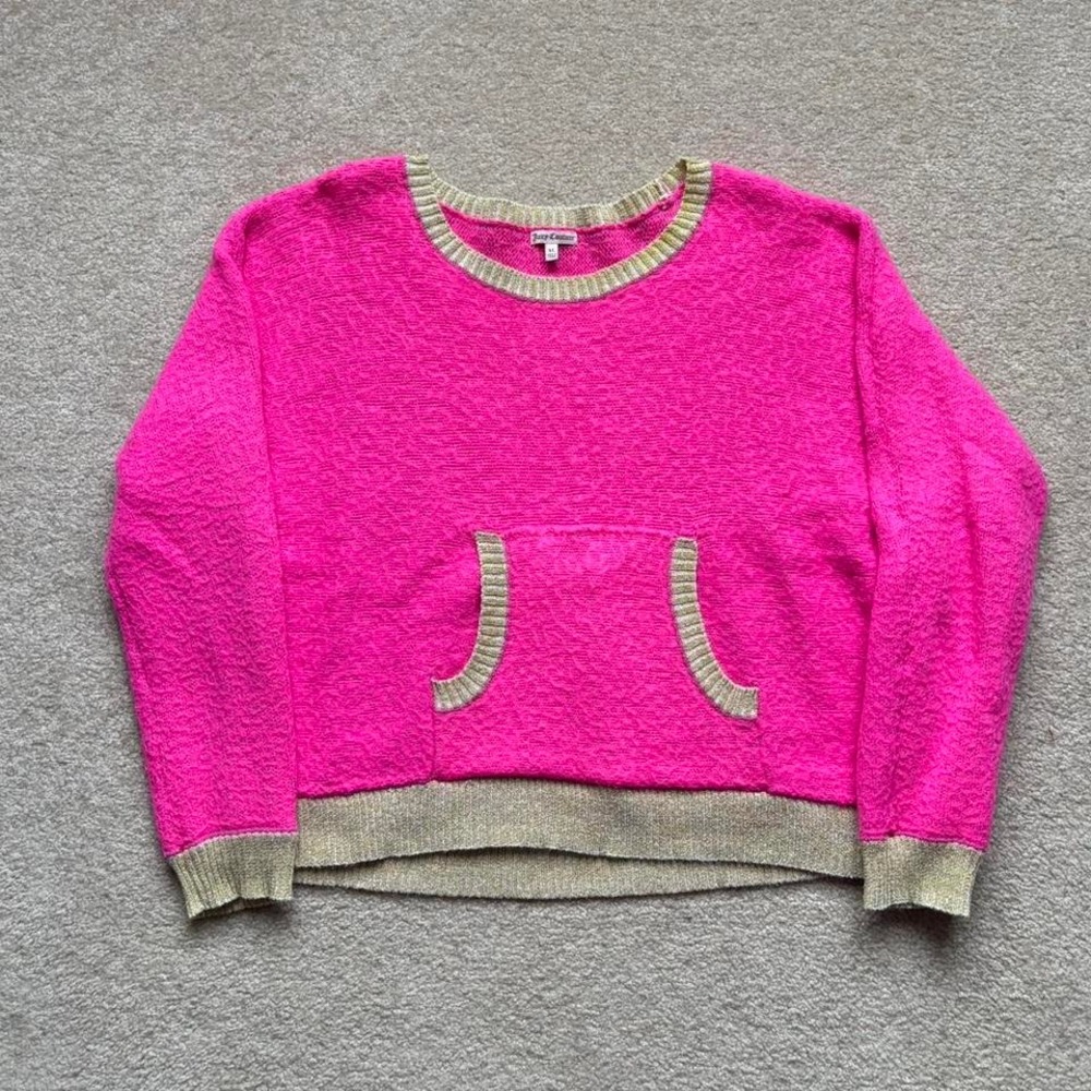 Juicy Couture Pink Sweater Gold Accents Y2K Glam‎ Fairy Core XL Women's Cozy